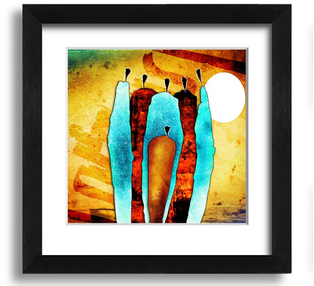 African Tribal Art 10 Square Framed Print showcasing vibrant colors and geometric patterns, ready to hang.