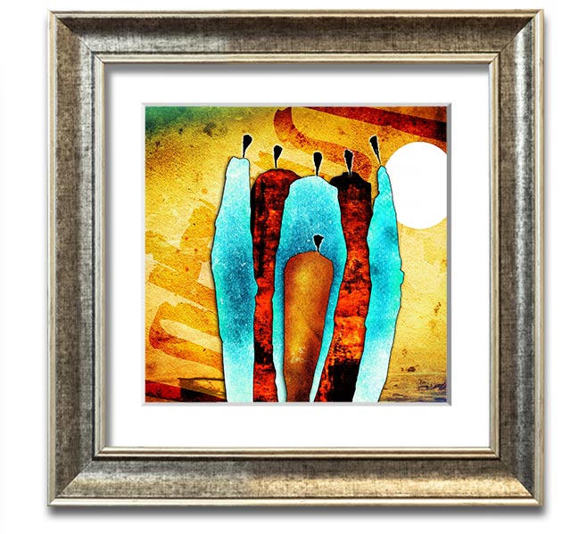 African Tribal Art 10 Square Framed Print showcasing vibrant colors and geometric patterns, ready to hang.