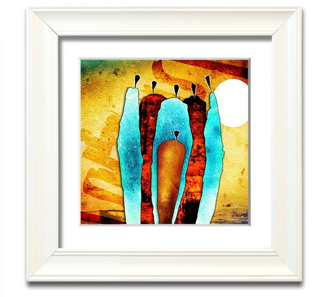 African Tribal Art 10 Square Framed Print showcasing vibrant colors and geometric patterns, ready to hang.