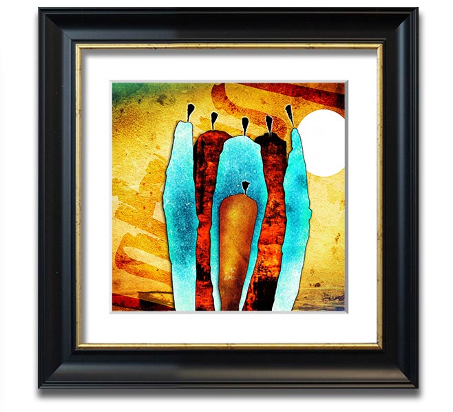 African Tribal Art 10 Square Framed Print showcasing vibrant colors and geometric patterns, ready to hang.