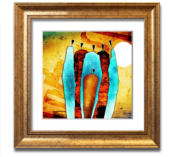 African Tribal Art 10 Square Framed Print showcasing vibrant colors and geometric patterns, ready to hang.