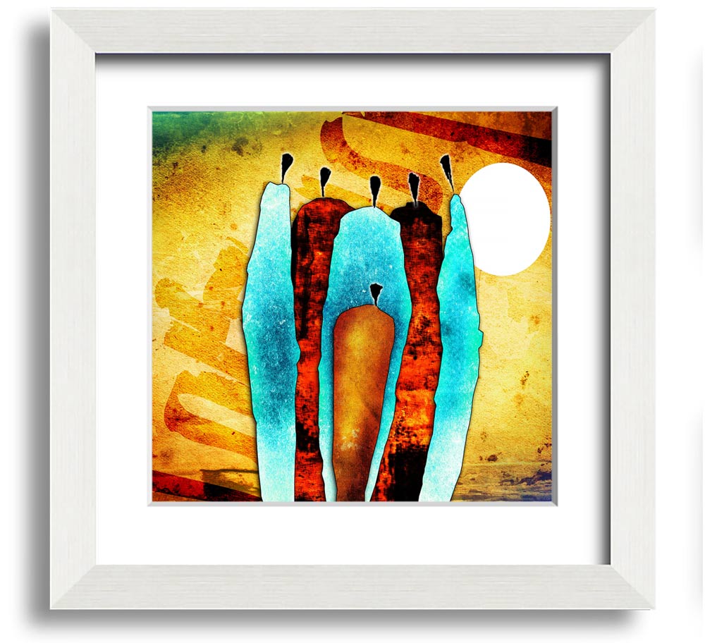 African Tribal Art 10 Square Framed Print showcasing vibrant colors and geometric patterns, ready to hang.