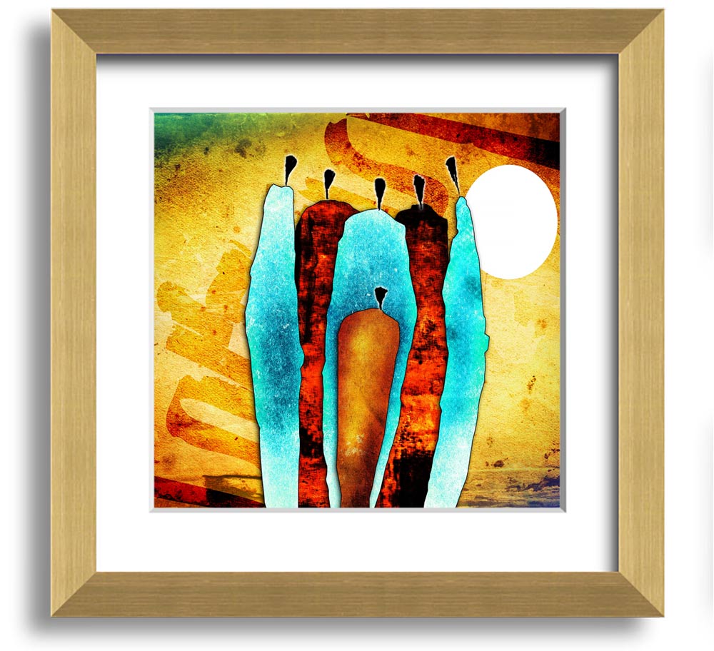 African Tribal Art 10 Square Framed Print showcasing vibrant colors and geometric patterns, ready to hang.