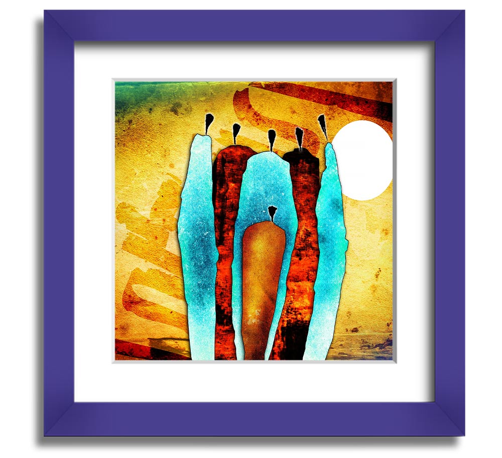 African Tribal Art 10 Square Framed Print showcasing vibrant colors and geometric patterns, ready to hang.