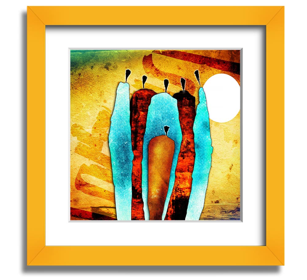 African Tribal Art 10 Square Framed Print showcasing vibrant colors and geometric patterns, ready to hang.