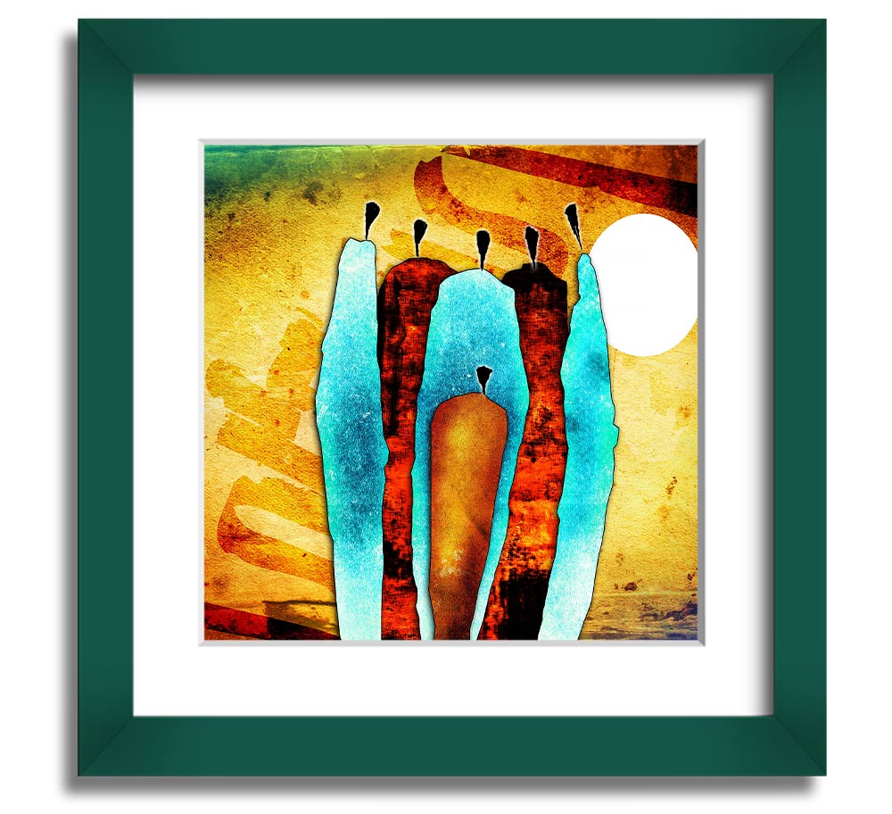 African Tribal Art 10 Square Framed Print showcasing vibrant colors and geometric patterns, ready to hang.