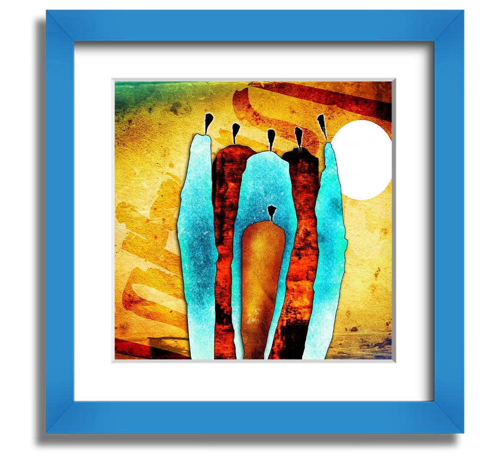 African Tribal Art 10 Square Framed Print showcasing vibrant colors and geometric patterns, ready to hang.