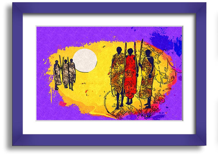 Framed print of African Tribal Art 12 showcasing vibrant colors and intricate patterns, ready to hang.