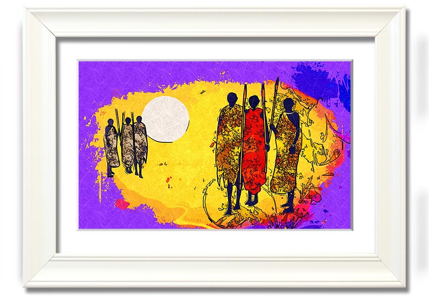 Framed print of African Tribal Art 12 showcasing vibrant colors and intricate patterns, ready to hang.