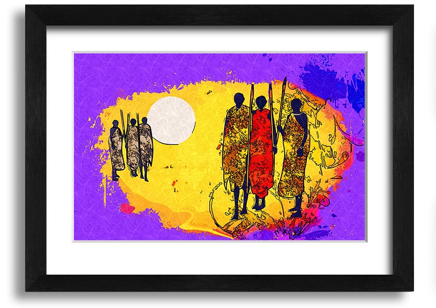 Framed print of African Tribal Art 12 showcasing vibrant colors and intricate patterns, ready to hang.