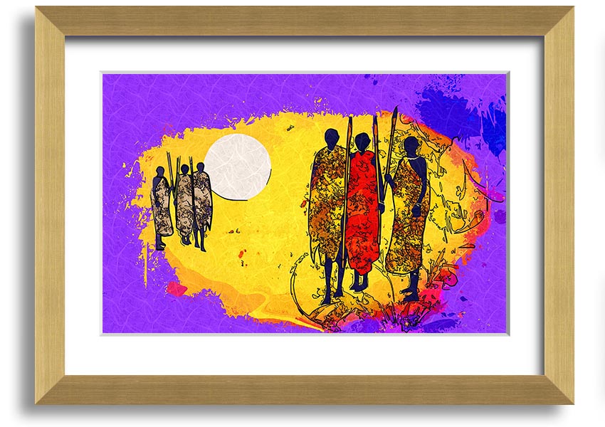 Framed print of African Tribal Art 12 showcasing vibrant colors and intricate patterns, ready to hang.