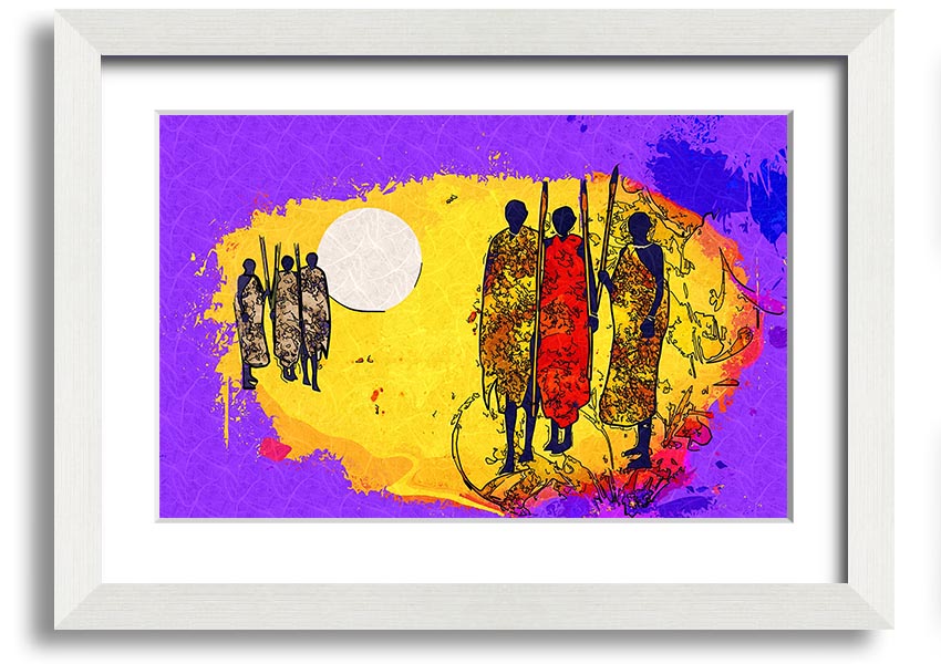 Framed print of African Tribal Art 12 showcasing vibrant colors and intricate patterns, ready to hang.