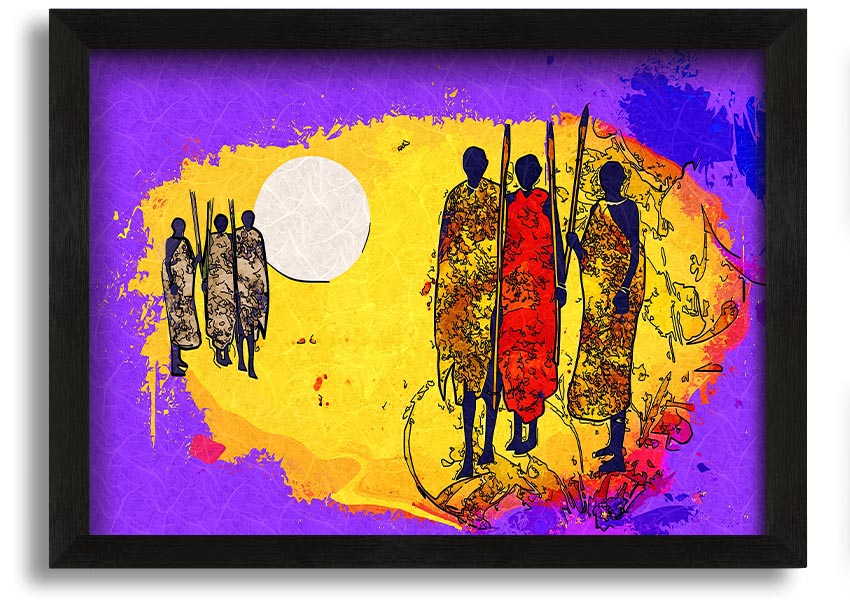 Framed print of African Tribal Art 12 showcasing vibrant colors and intricate patterns, ready to hang.