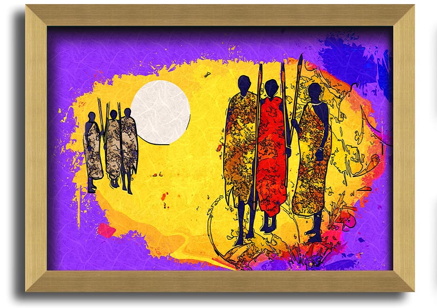 Framed print of African Tribal Art 12 showcasing vibrant colors and intricate patterns, ready to hang.