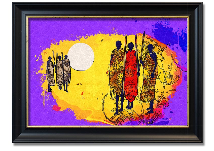 Framed print of African Tribal Art 12 showcasing vibrant colors and intricate patterns, ready to hang.