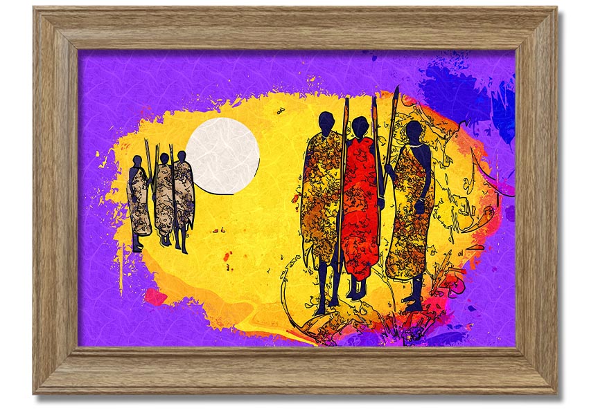 Framed print of African Tribal Art 12 showcasing vibrant colors and intricate patterns, ready to hang.