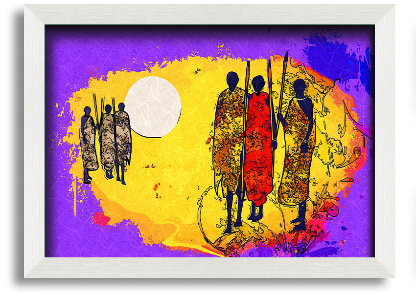 Framed print of African Tribal Art 12 showcasing vibrant colors and intricate patterns, ready to hang.