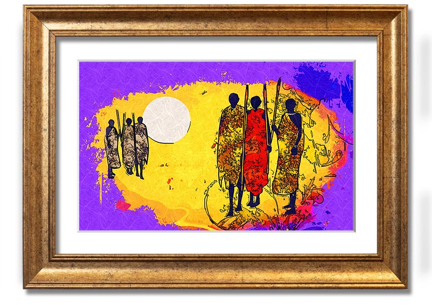 Framed print of African Tribal Art 12 showcasing vibrant colors and intricate patterns, ready to hang.