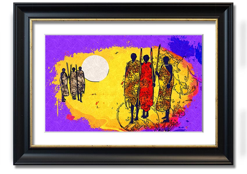 Framed print of African Tribal Art 12 showcasing vibrant colors and intricate patterns, ready to hang.