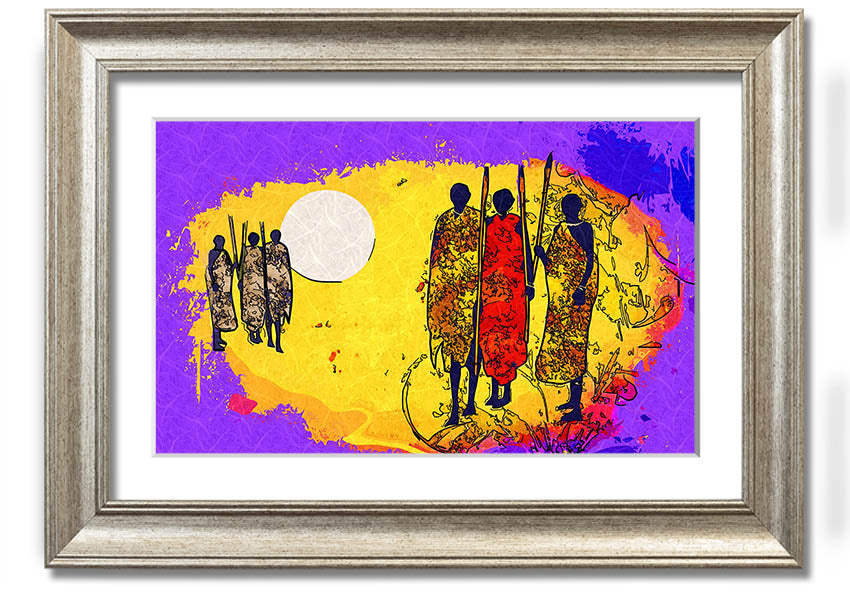 Framed print of African Tribal Art 12 showcasing vibrant colors and intricate patterns, ready to hang.