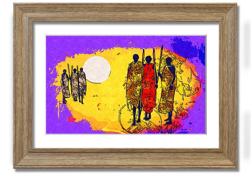 Framed print of African Tribal Art 12 showcasing vibrant colors and intricate patterns, ready to hang.