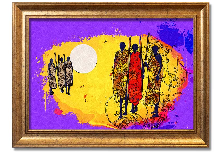 Framed print of African Tribal Art 12 showcasing vibrant colors and intricate patterns, ready to hang.