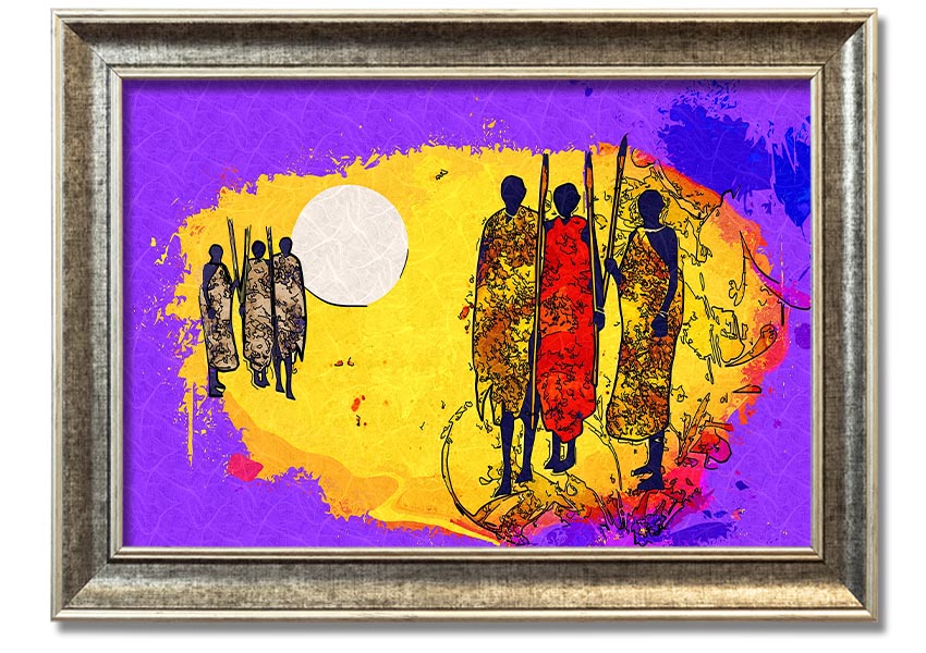 Framed print of African Tribal Art 12 showcasing vibrant colors and intricate patterns, ready to hang.