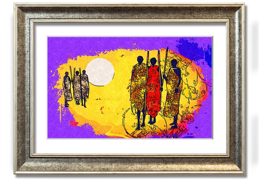 Framed print of African Tribal Art 12 showcasing vibrant colors and intricate patterns, ready to hang.