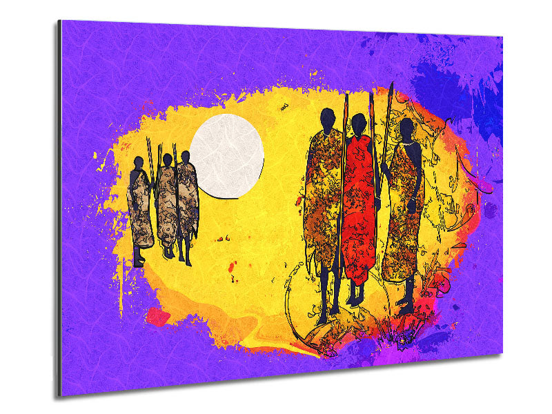 African Tribal Art 12 printed on brushed aluminium dibond, showcasing vibrant colors and intricate tribal designs.