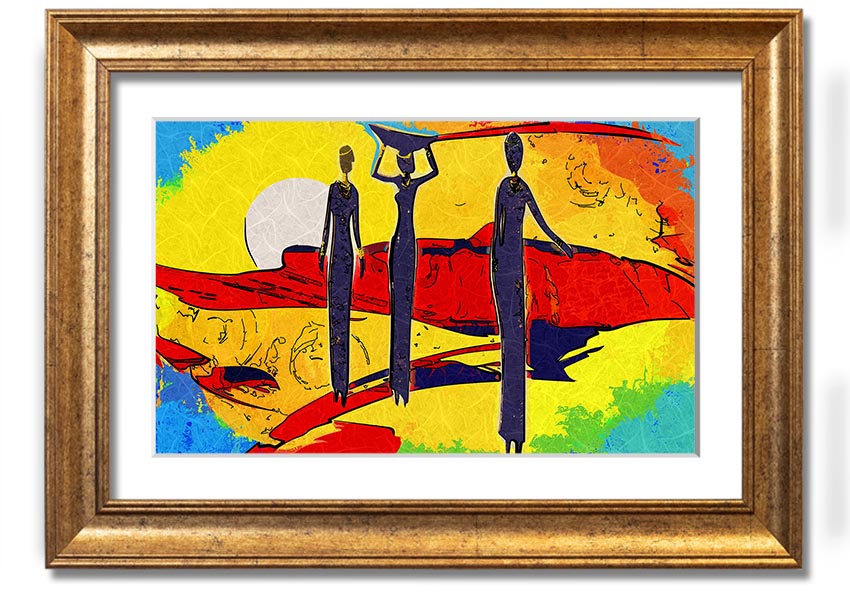 Framed print of African Tribal Art 14 featuring vibrant colors and intricate tribal patterns, ready to hang.