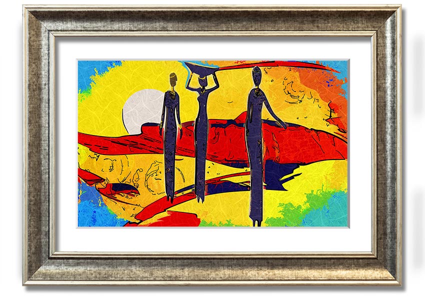 Framed print of African Tribal Art 14 featuring vibrant colors and intricate tribal patterns, ready to hang.