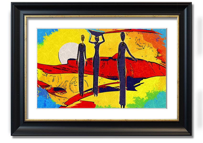 Framed print of African Tribal Art 14 featuring vibrant colors and intricate tribal patterns, ready to hang.