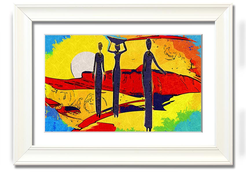 Framed print of African Tribal Art 14 featuring vibrant colors and intricate tribal patterns, ready to hang.