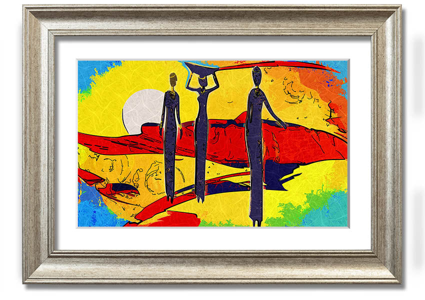 Framed print of African Tribal Art 14 featuring vibrant colors and intricate tribal patterns, ready to hang.