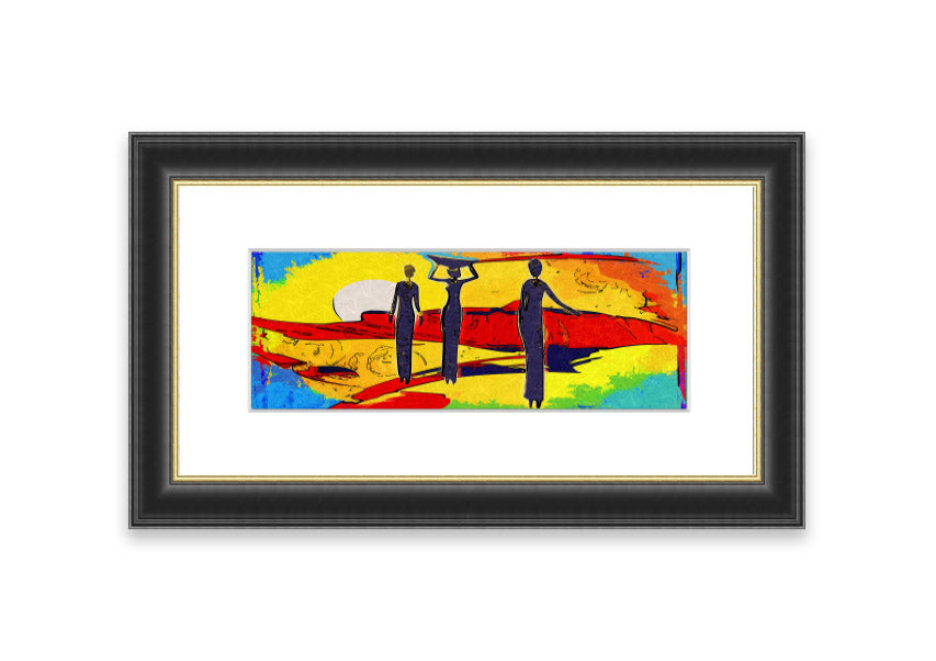 Framed print of African Tribal Art 14 featuring vibrant colors and intricate designs, ready to hang.