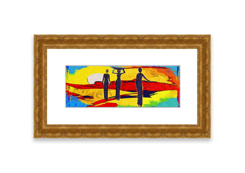 Framed print of African Tribal Art 14 featuring vibrant colors and intricate designs, ready to hang.