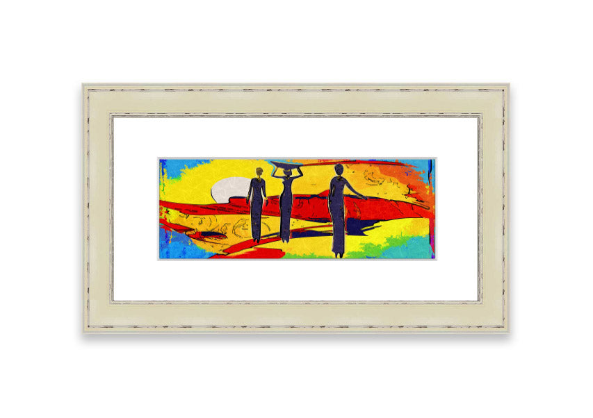 Framed print of African Tribal Art 14 featuring vibrant colors and intricate designs, ready to hang.