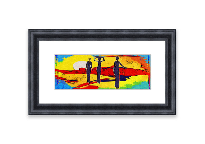 Framed print of African Tribal Art 14 featuring vibrant colors and intricate designs, ready to hang.