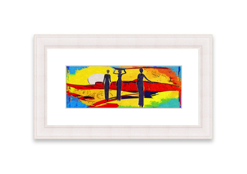 Framed print of African Tribal Art 14 featuring vibrant colors and intricate designs, ready to hang.