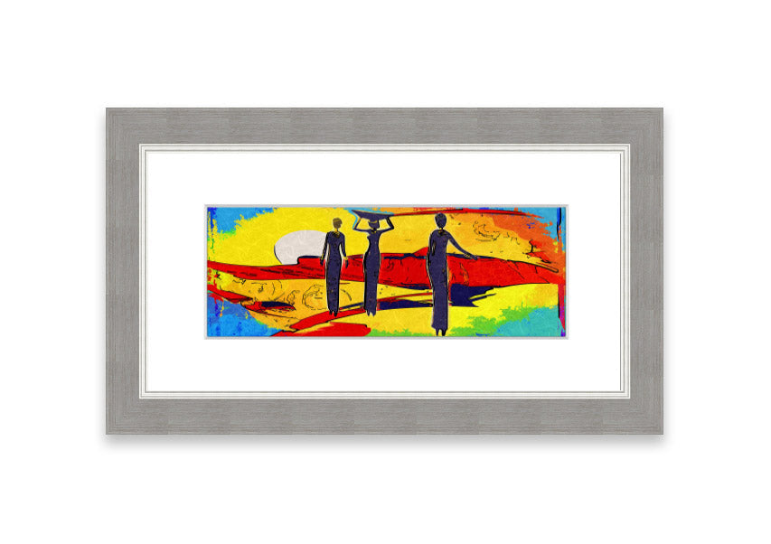 Framed print of African Tribal Art 14 featuring vibrant colors and intricate designs, ready to hang.