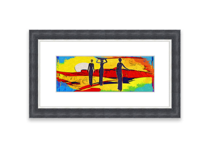 Framed print of African Tribal Art 14 featuring vibrant colors and intricate designs, ready to hang.