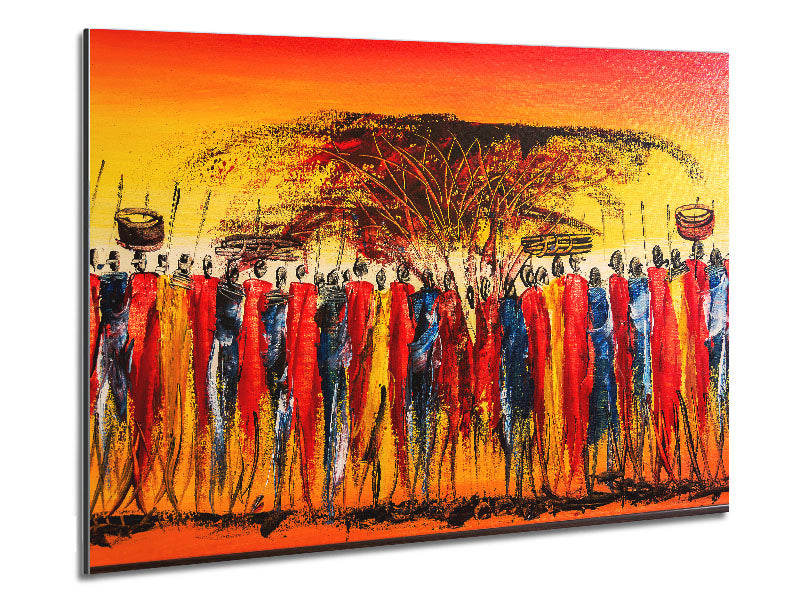 African Tribal Art 15 printed on brushed aluminium dibond, showcasing vibrant colors and intricate tribal designs.