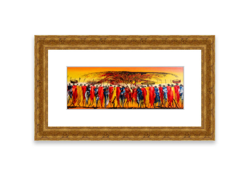 Framed print of African Tribal Art 15, showcasing vibrant tribal patterns and colors, ready to hang.