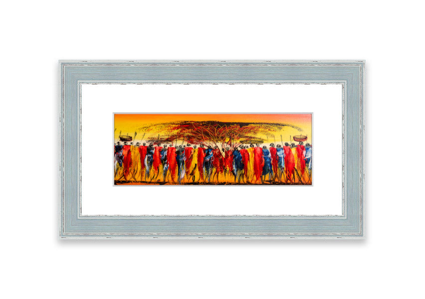 Framed print of African Tribal Art 15, showcasing vibrant tribal patterns and colors, ready to hang.