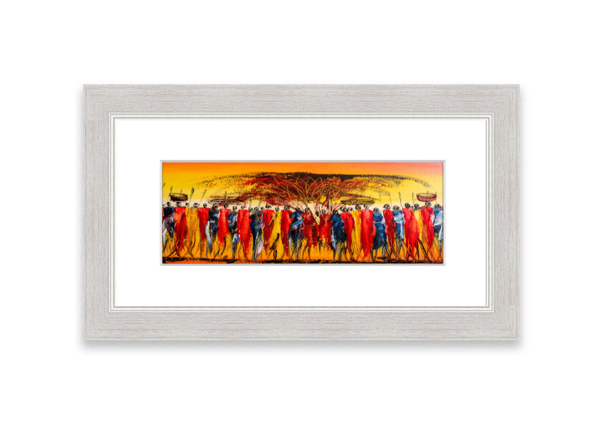 Framed print of African Tribal Art 15, showcasing vibrant tribal patterns and colors, ready to hang.