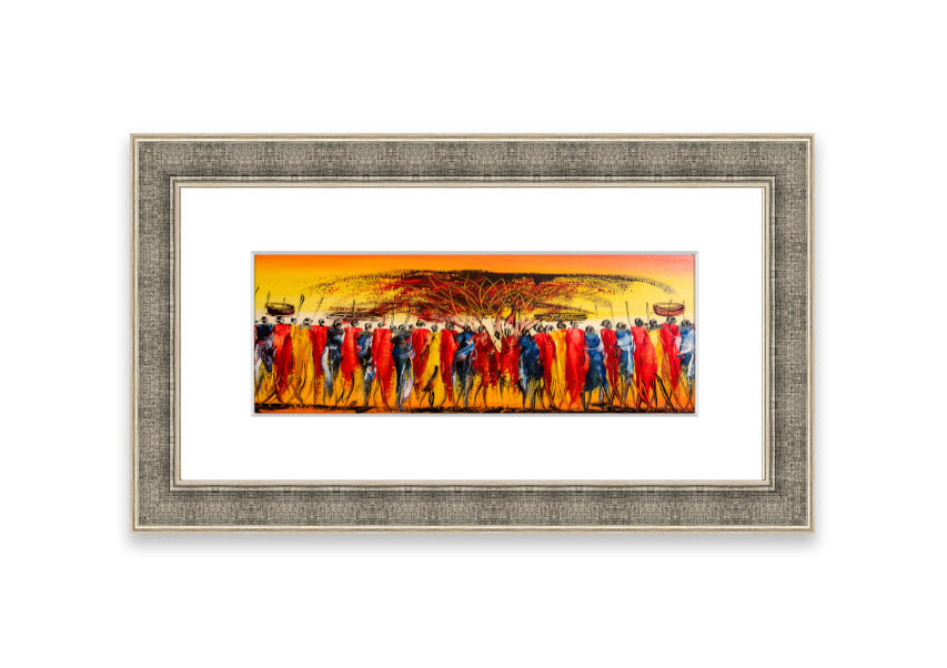 Framed print of African Tribal Art 15, showcasing vibrant tribal patterns and colors, ready to hang.