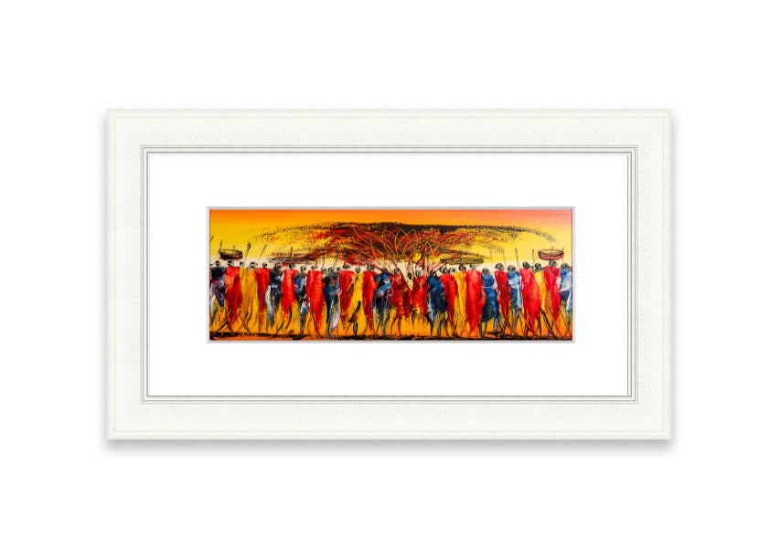 Framed print of African Tribal Art 15, showcasing vibrant tribal patterns and colors, ready to hang.