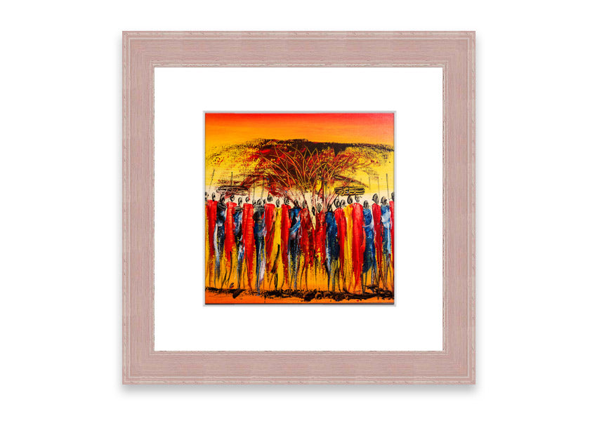 Framed print of African Tribal Art 15, showcasing vibrant tribal patterns and colors, ready to hang.