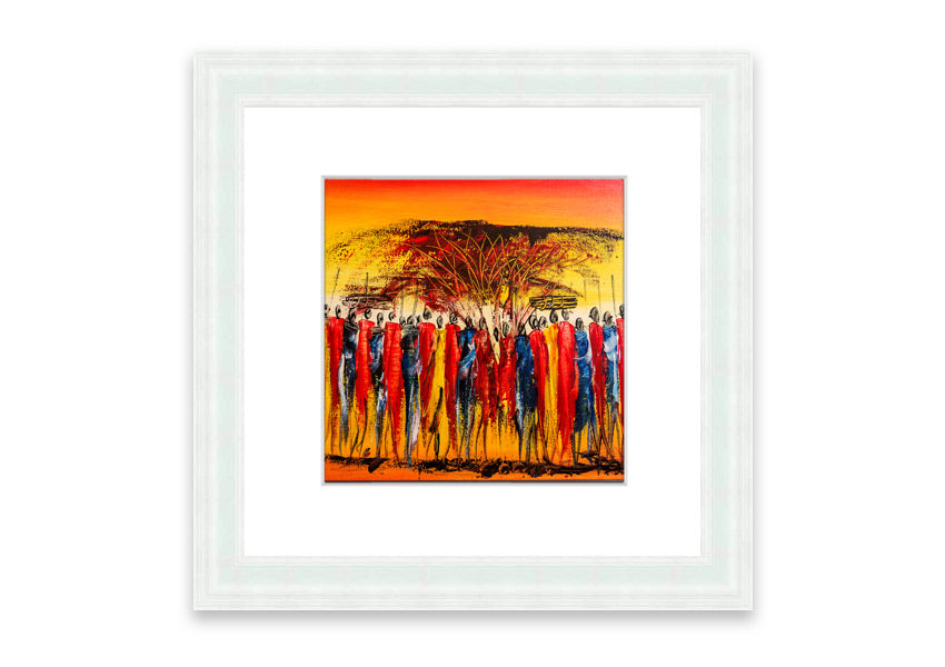 Framed print of African Tribal Art 15, showcasing vibrant tribal patterns and colors, ready to hang.