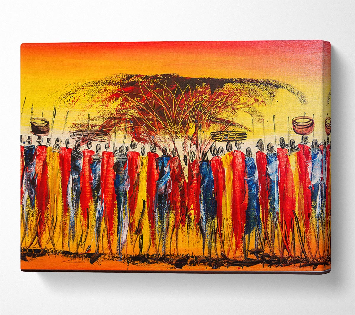 African Tribal Art 15 canvas print mounted on a 44mm box frame, showcasing vibrant tribal designs.